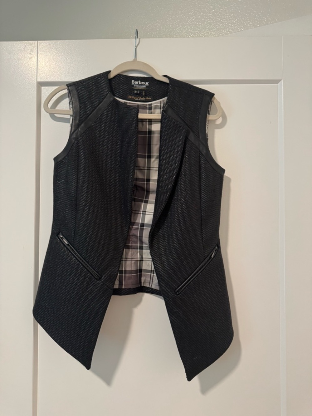Barbour Black Textured Leather-Trim Vest